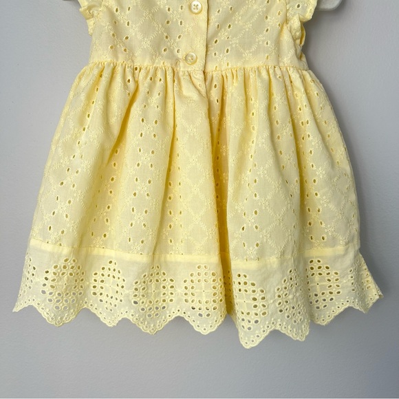 Baby Girl 6-9M Butter Yellow Schiffli Eyelet Dress White Flowers Cottagecore - Picture 9 of 13